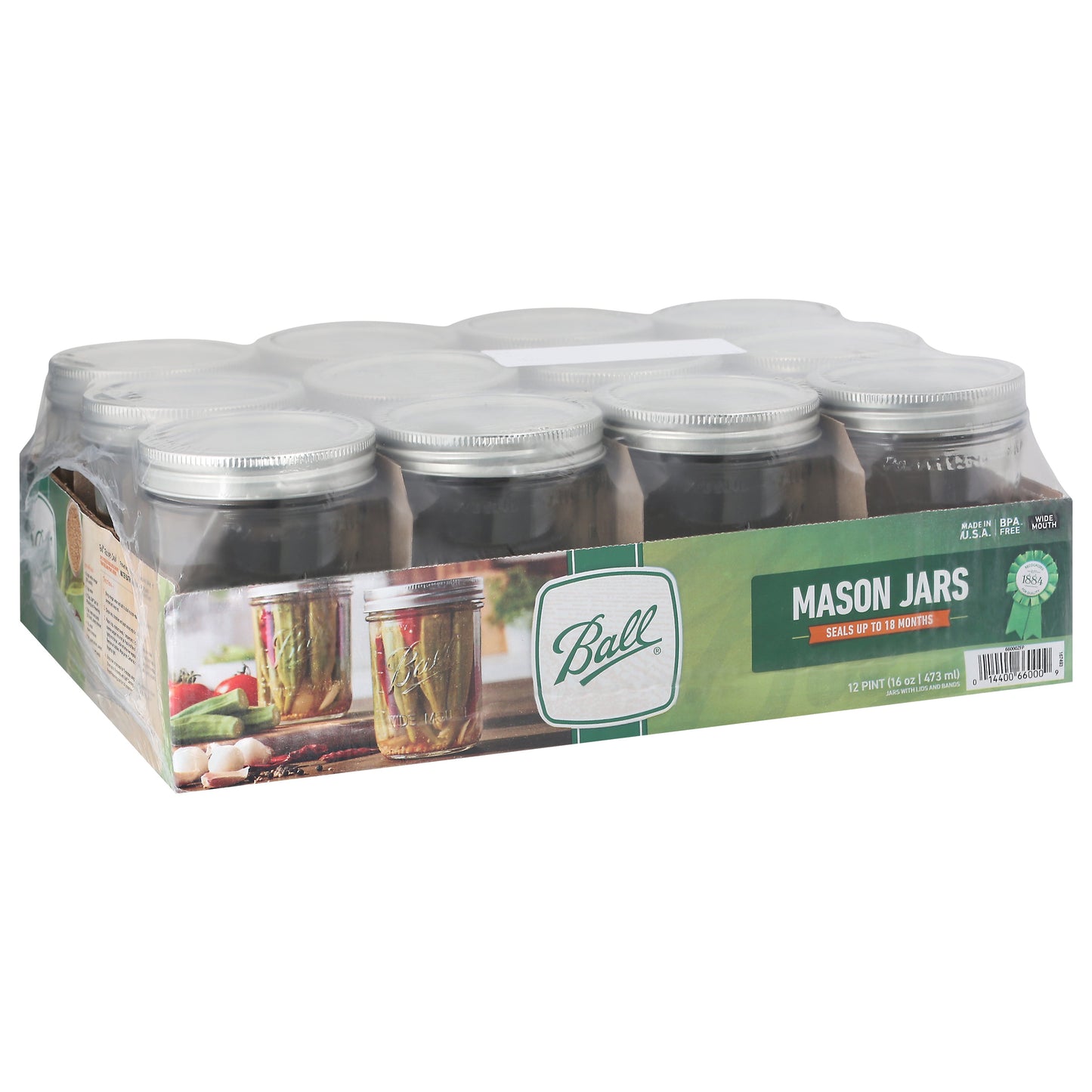 Ball Wide Mouth Pint Mason Jars - 12 Jars