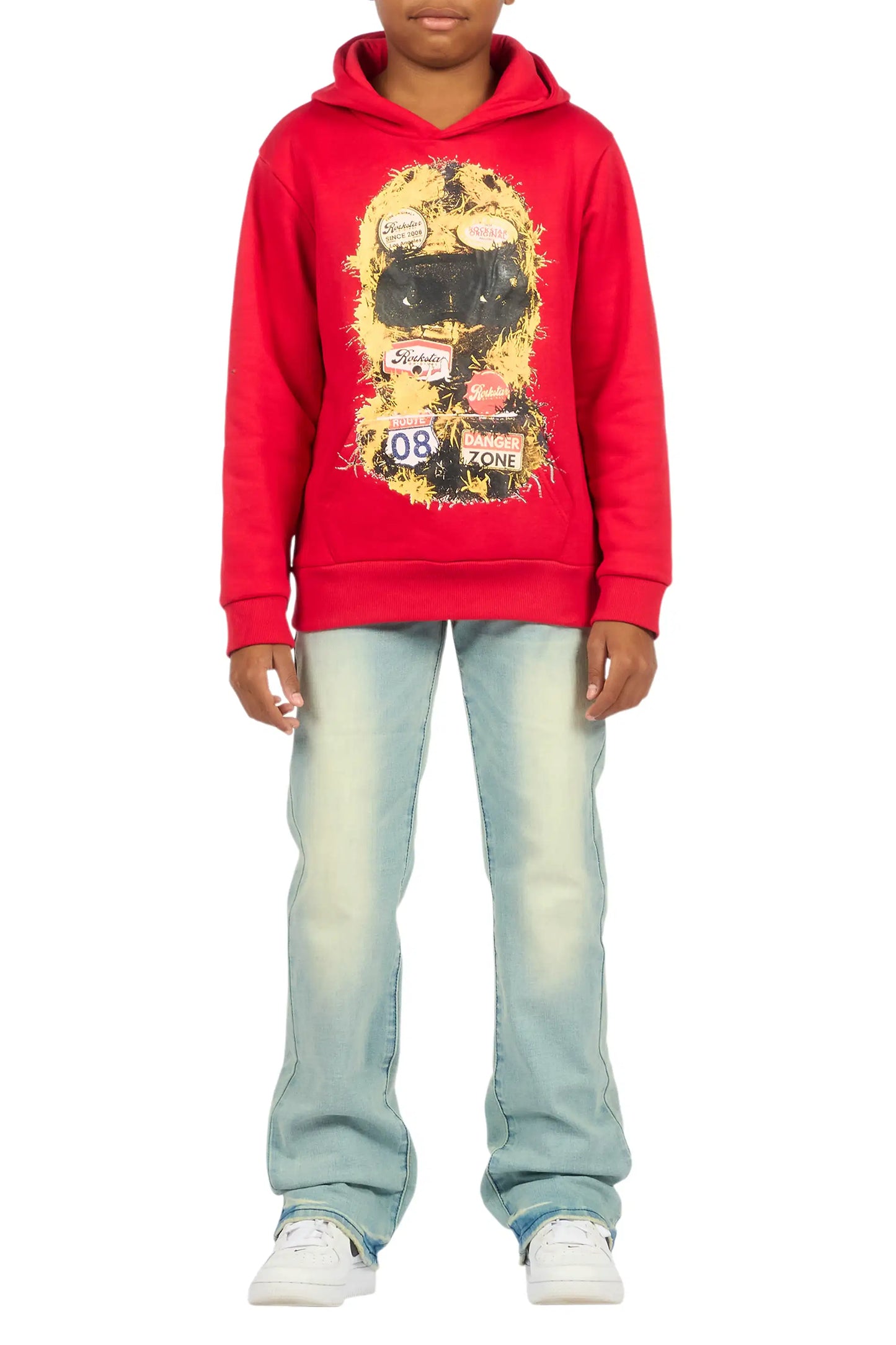 Boys Aylan Red Hoodie Stacked Jean Set
