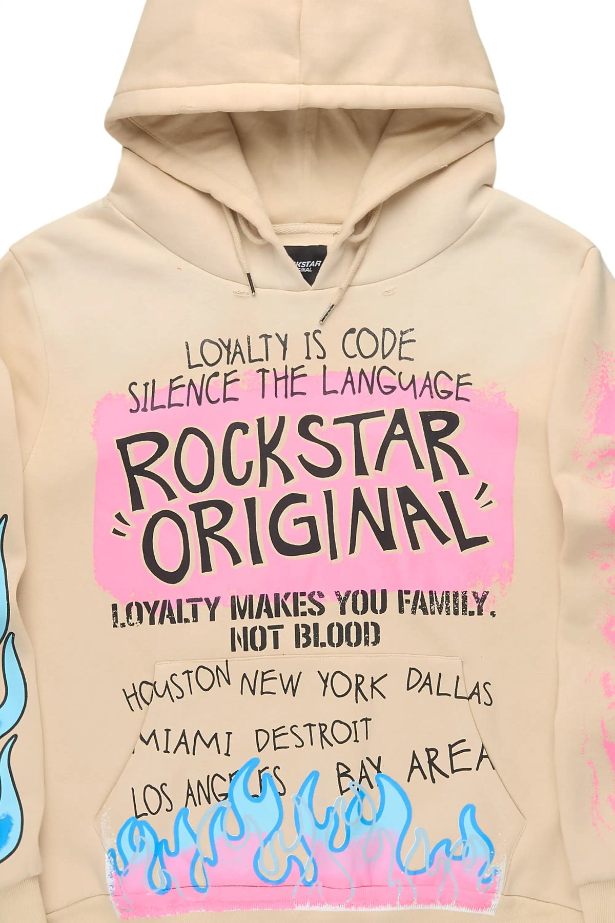 Beno Beige Distressed Graphic Hoodie
