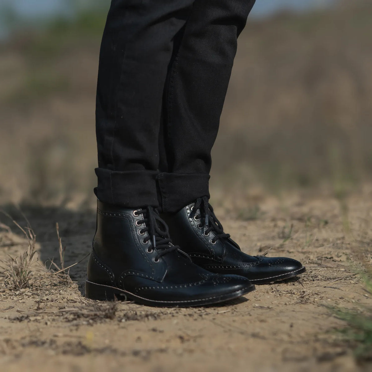 Duster Brogues Derby Black Leather Boots