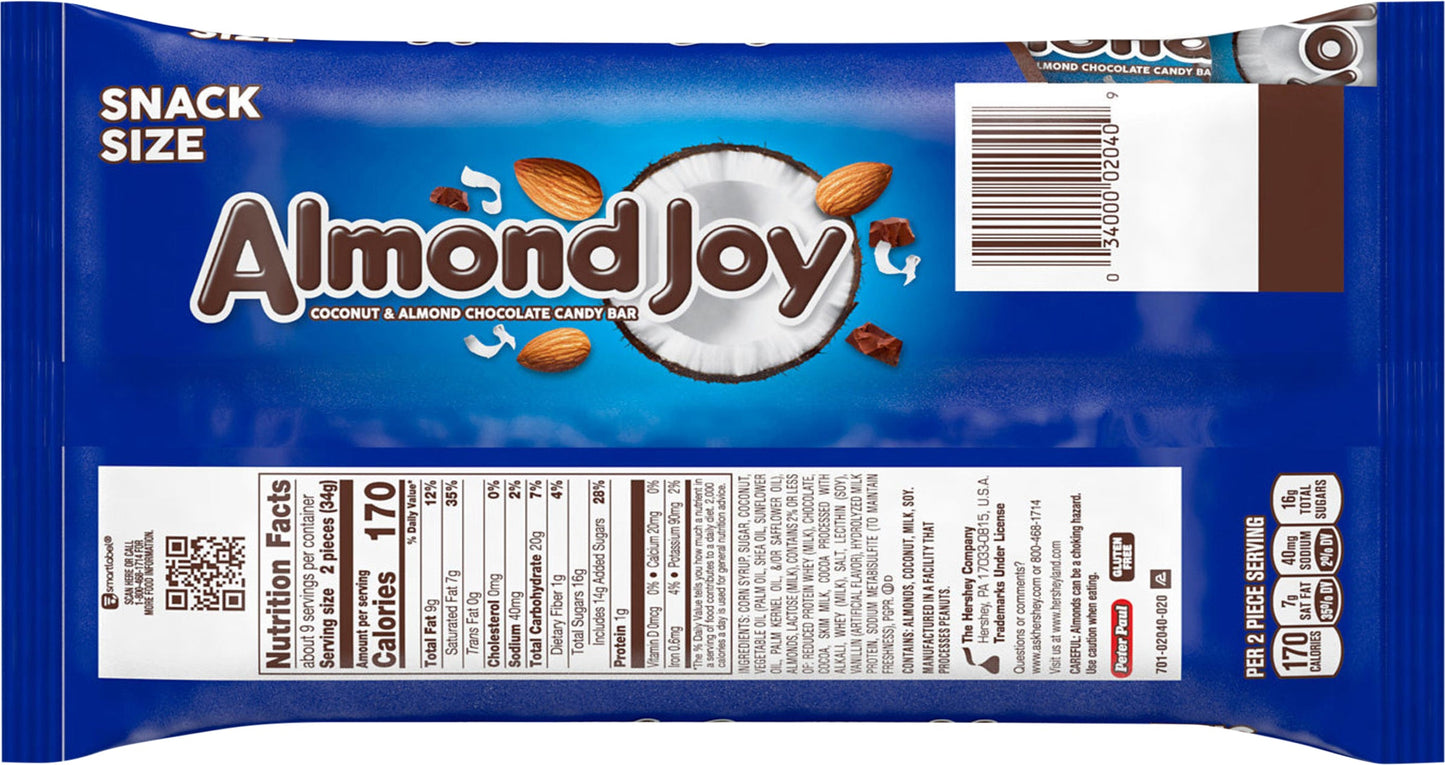 Almond Joy Candy Bars Snack Size - 11.3 OZ 12 Pack