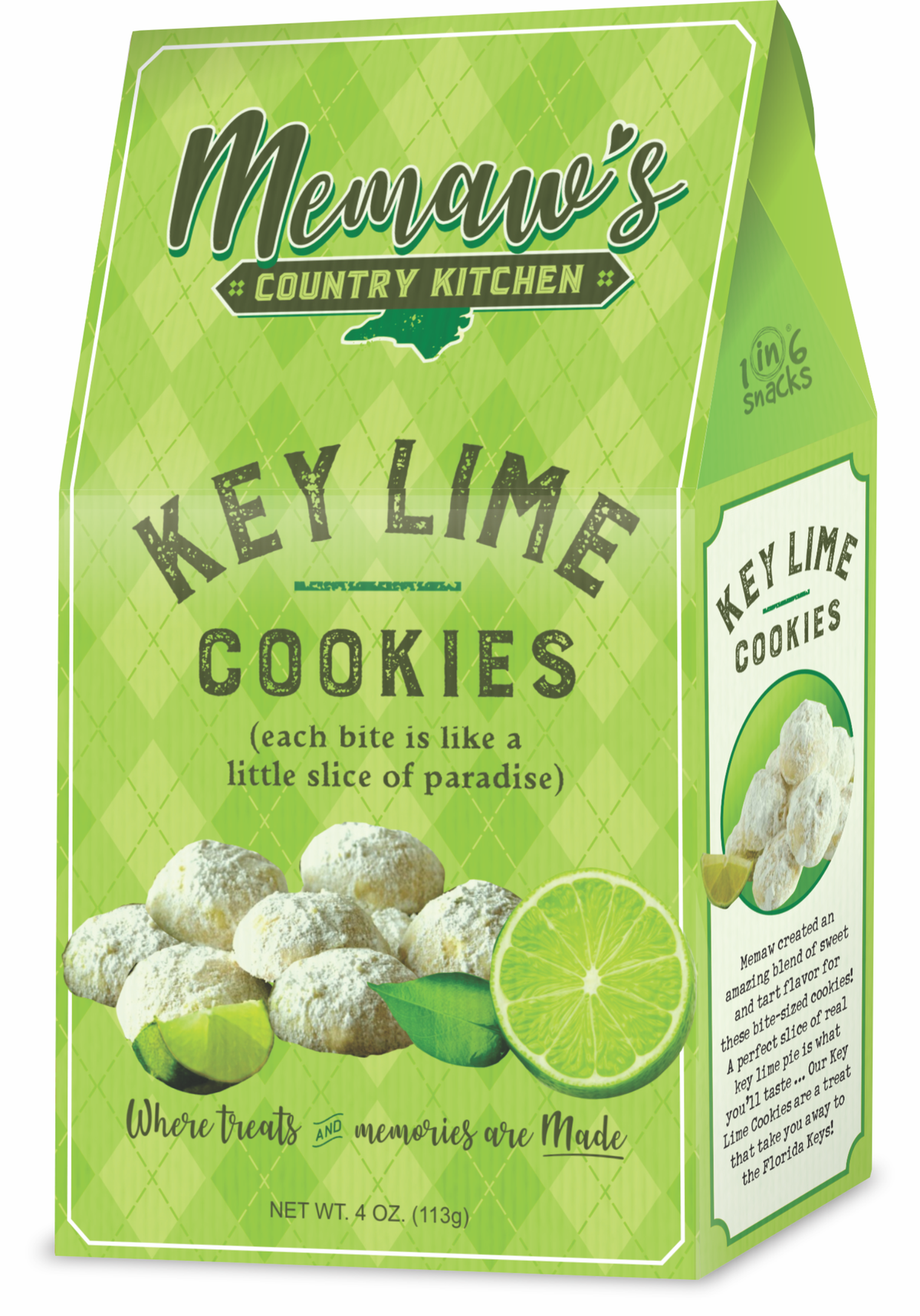 1in6 Snacks Memaw's Country Kitchen Cookies, Key Lime - 4 OZ 8 Pack