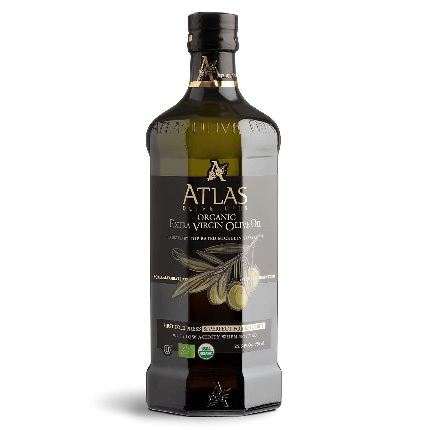 Atlas Olive Oils Usa Inc ATLAS Organic extra Virgin Olive Oil Glass Bottle of 750ML - 25.5 OZ 6 Pack