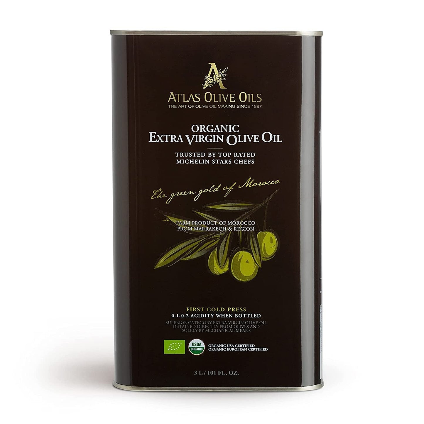 Atlas Olive Oils Usa Inc ATLAS Organic extra Virgin Olive Oil Metal TIN of 3L - 101.4 OZ 4 Pack