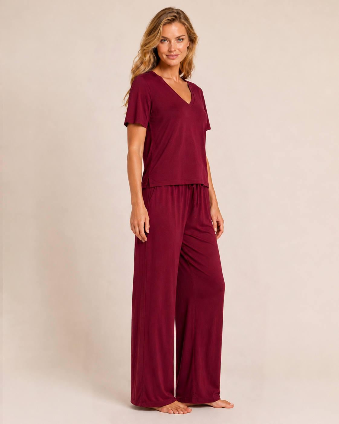 Dream Soft V-Neck Pajama Top in Cabernet