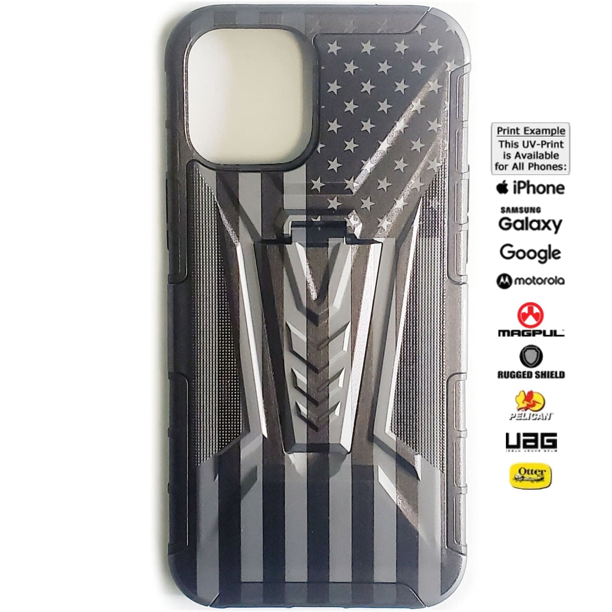 CLEARANCE - Apple iPhone 12 ProMax 2-Piece US Subdued Flag on Grey Case with Built-In Kickstand