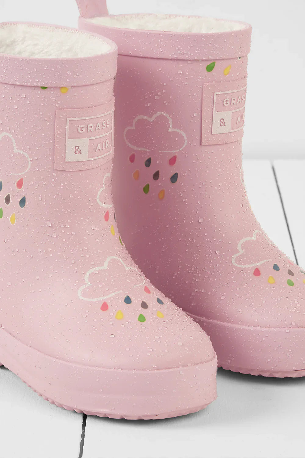Grass & Air - Colour Changing Kids Wellies with Teddy Fleece Lining - Baby Pink