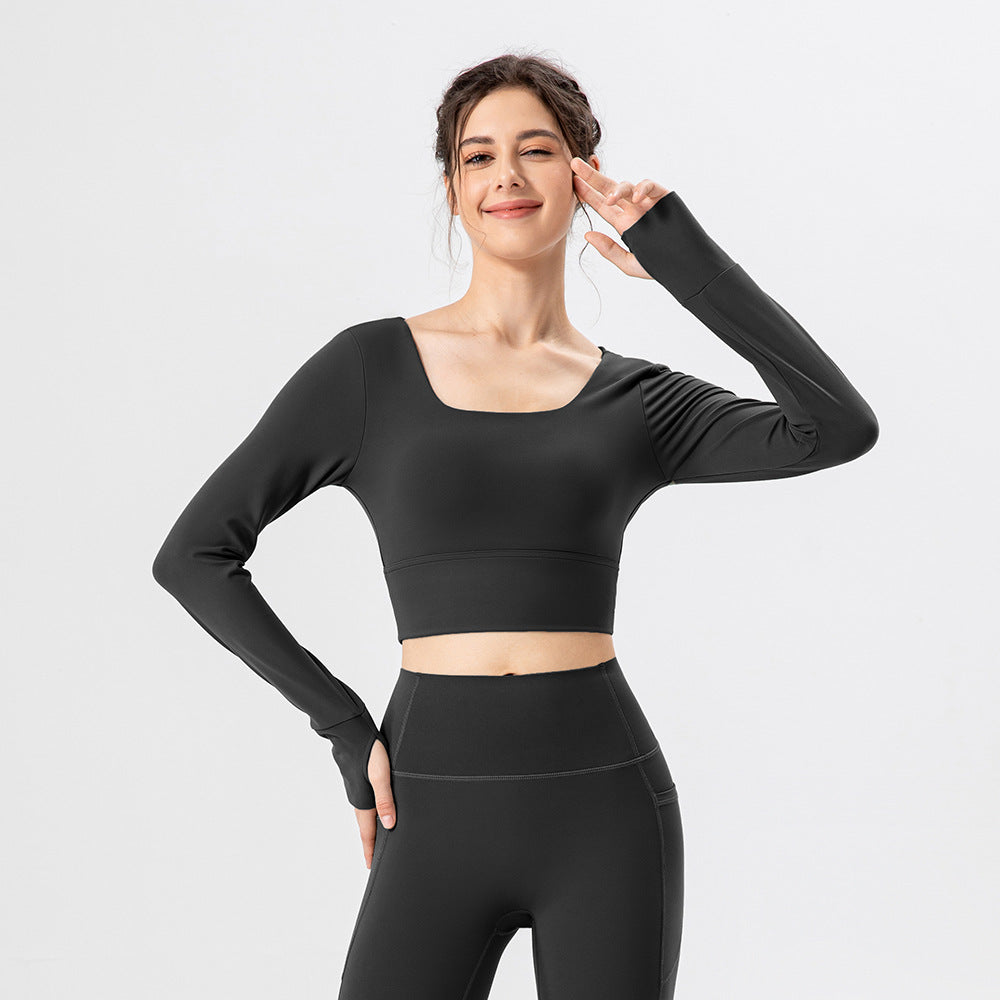 Women's breathable Gym top with padding long sleeve