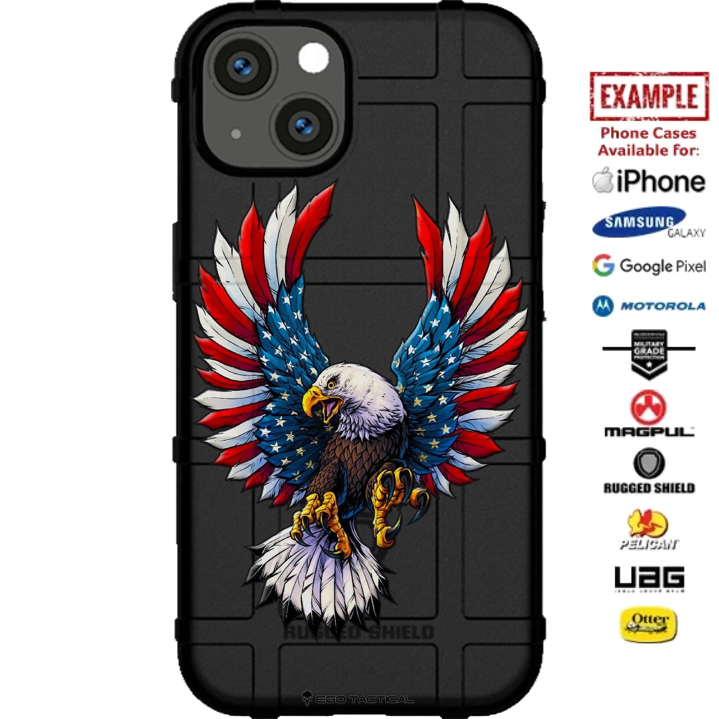 American Eagle U.S. Flag Wings Design Custom Printed Case Design for Apple, Samsung, Google & Motorola Phone Models