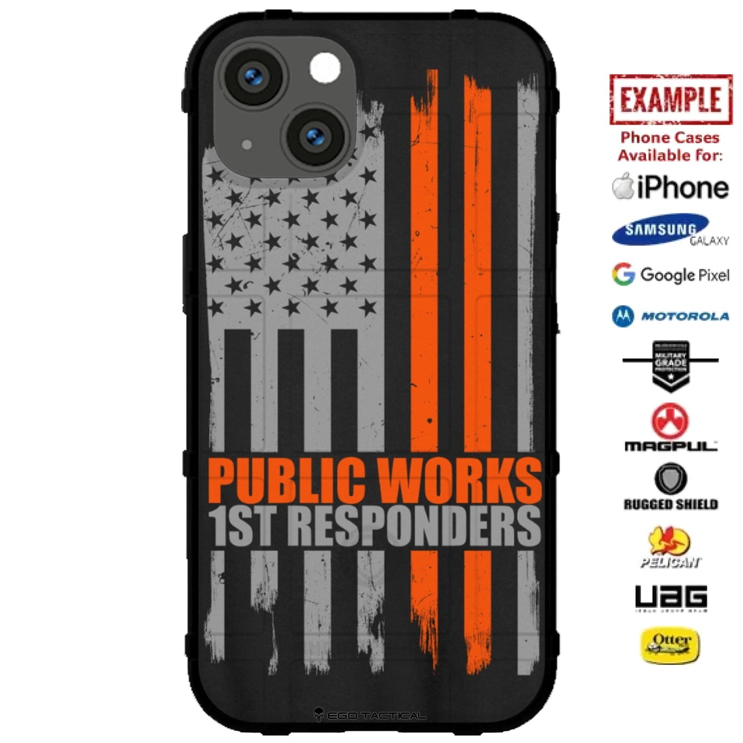 DPW Public Workers First Responders Text Grey Flag Custom Printed Case Design for Apple, Samsung, Google & Motorola Phone Models