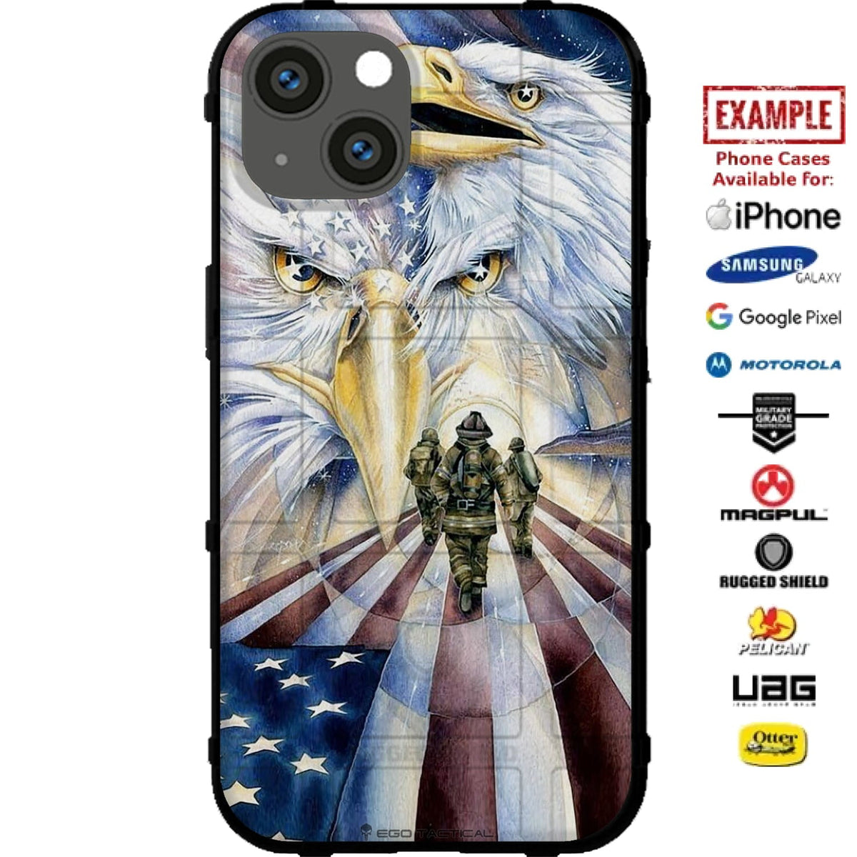 American Eagle over US Flag Firefighters Memorial Custom Printed Phone Case