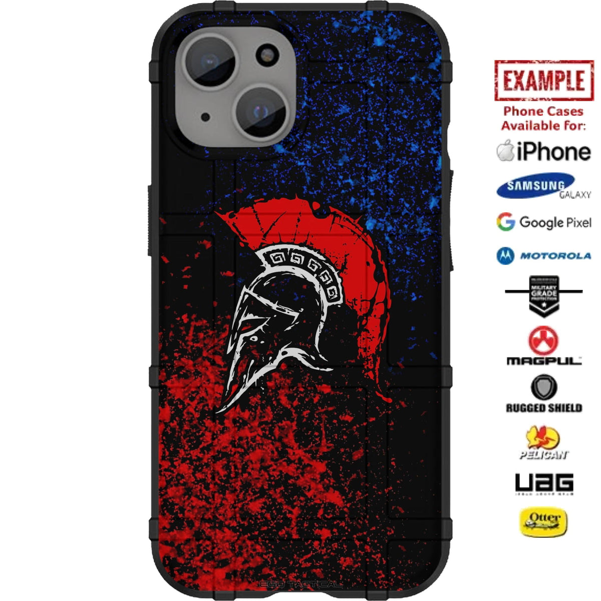 Fire and Police Red and Blue Spartan Custom Printed Case Design for Apple, Samsung, Google & Motorola Phone Models