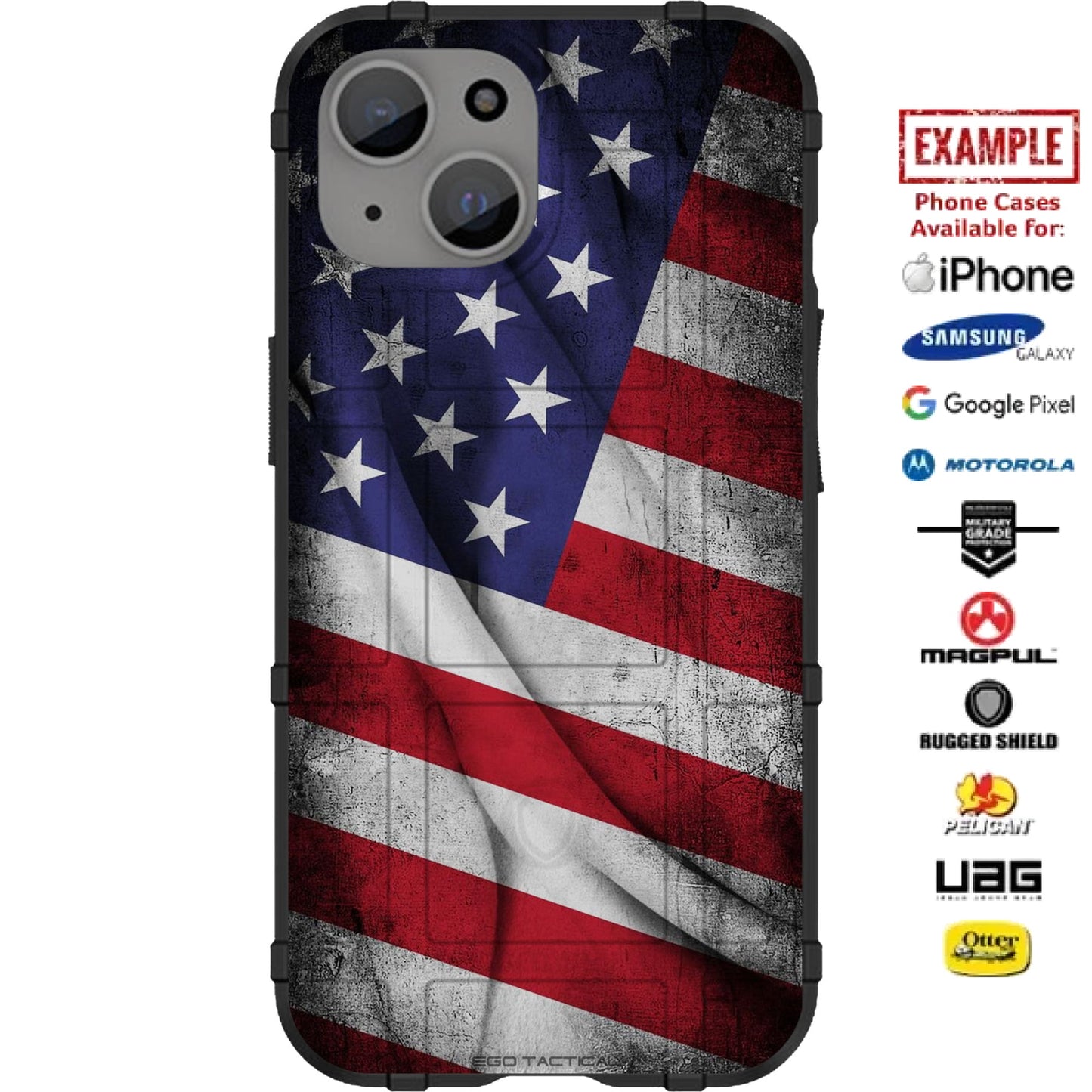 US American Flag Tilted Custom Printed Case Design for Apple, Samsung, Google & Motorola Phone Models