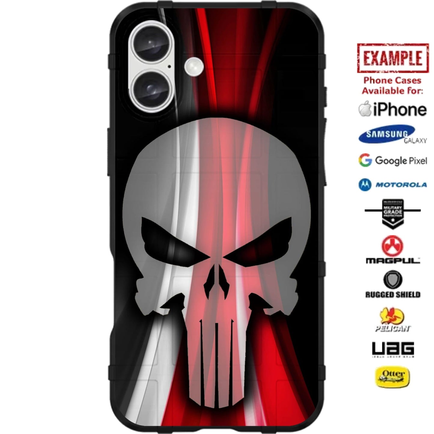 Thin Red Line Fireman Ghost Punisher Custom Printed Case Design for Apple, Samsung, Google & Motorola Phone Models
