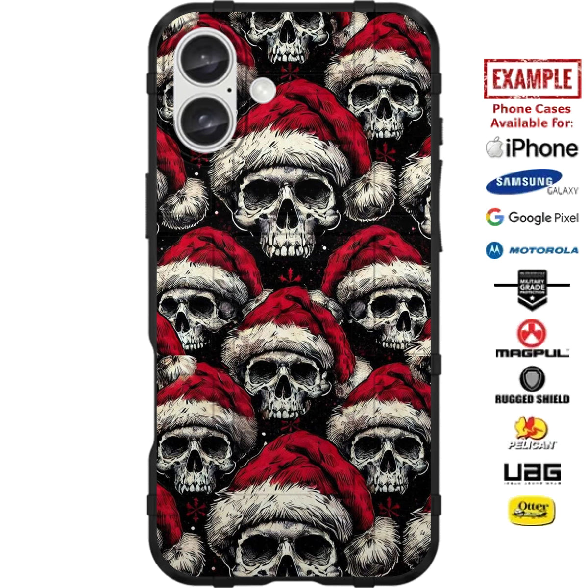 Christmas Santa Skulls Pattern Custom Printed Case Design for Apple, Samsung, Google & Motorola Phone Models