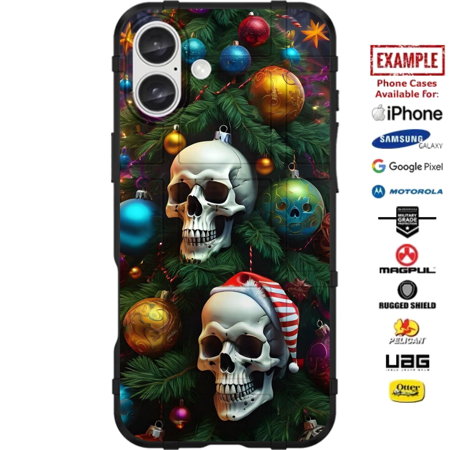 Christmas Skulls Ornaments Custom Printed Case Design for Apple, Samsung, Google & Motorola Phone Models