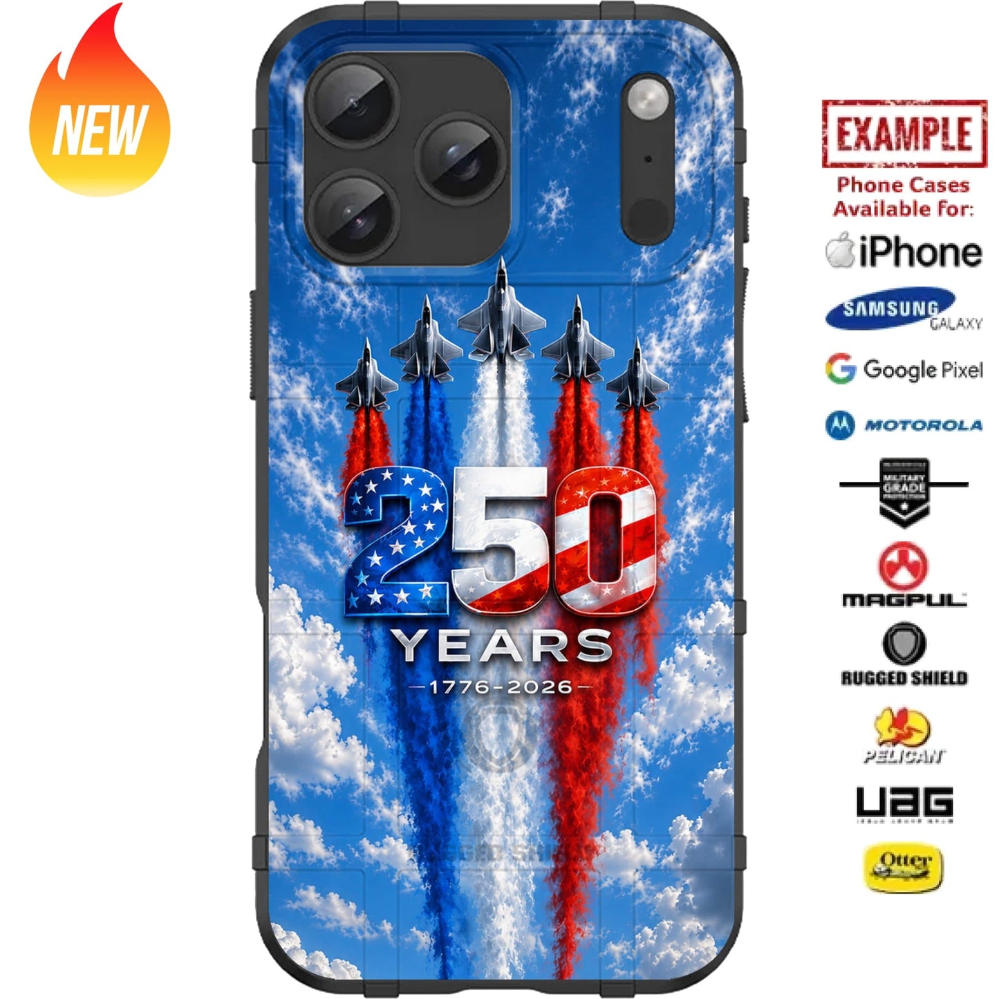 250 Years American F35 Fighter Jets In The Clouds - USA's 250th Semiquincentennial Anniversary Custom Printed Case Design for Apple, Samsung, Google & Motorola Phone Models