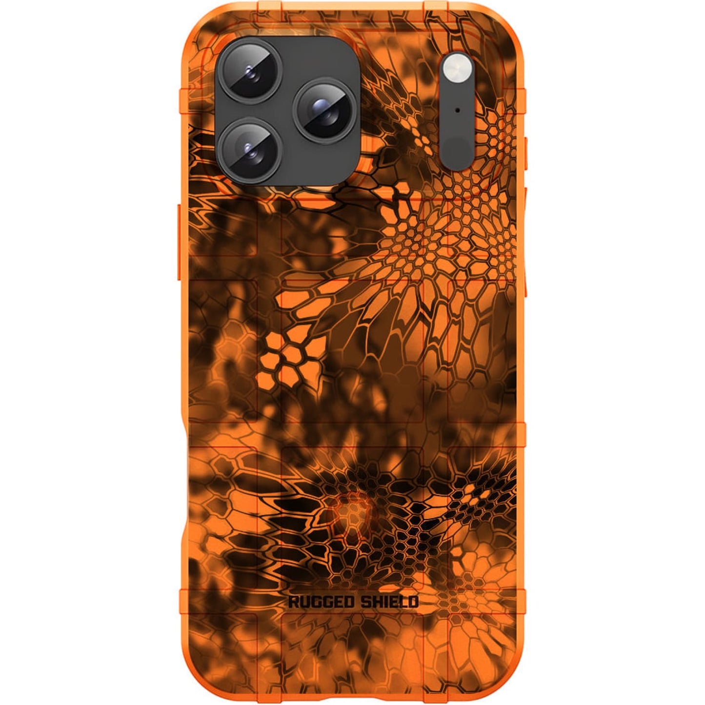 Orange Rugged Shield TPU Case with MagSafe Ring - Orange Kryptek Inferno Design for iPhone 17 Pro & 17 Pro Max phone models