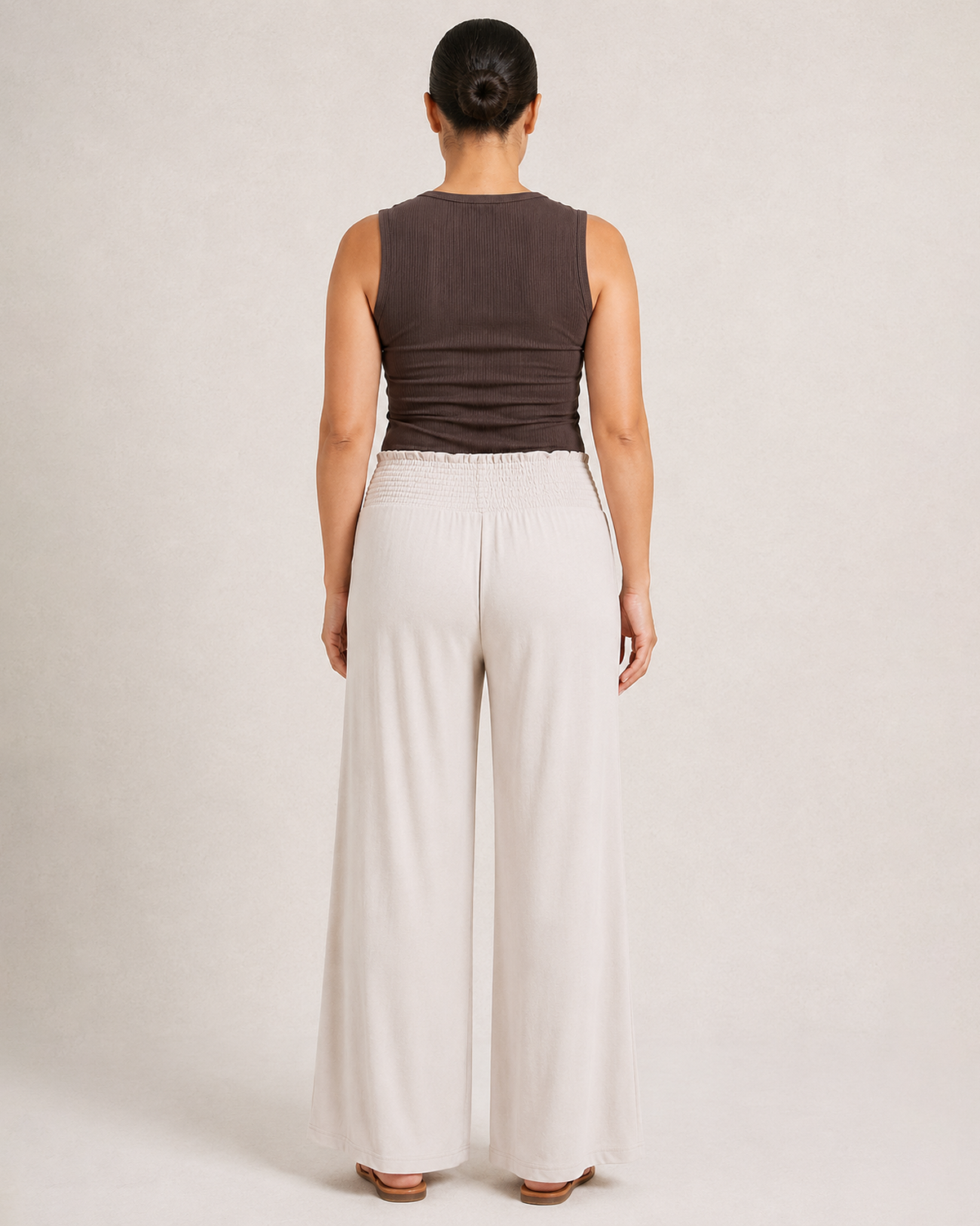 Smocked Wide Leg Pants in Oat