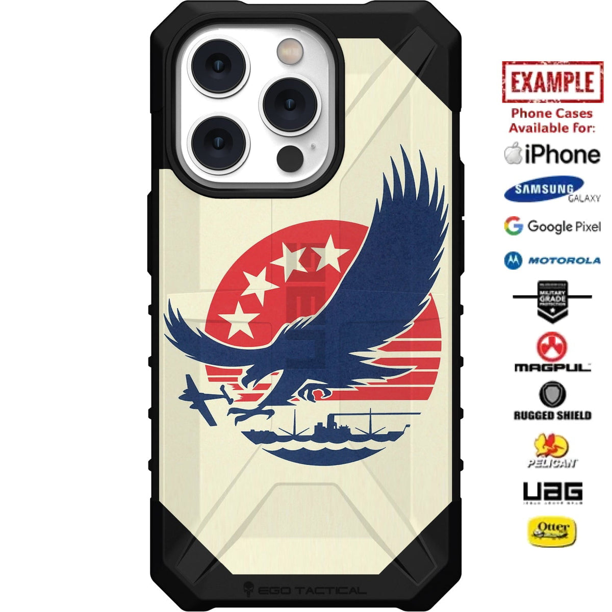 American Eagle WWII Art Warplane Custom Printed Case Design for Apple, Samsung, Google & Motorola Phone Models