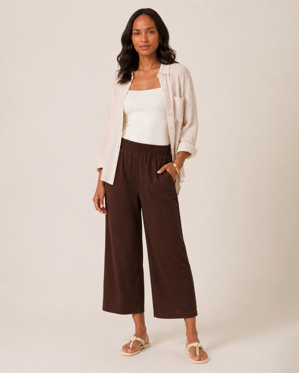 Weekend Ease Wide Leg Crop Pant in Brown