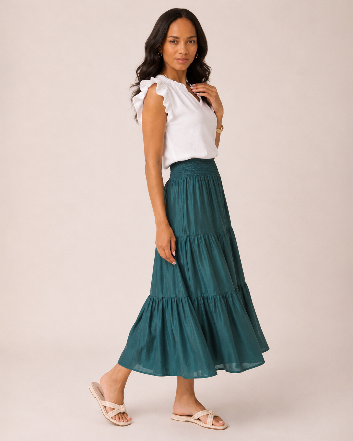 Weekend Escape Tiered Maxi Skirt in Ivy