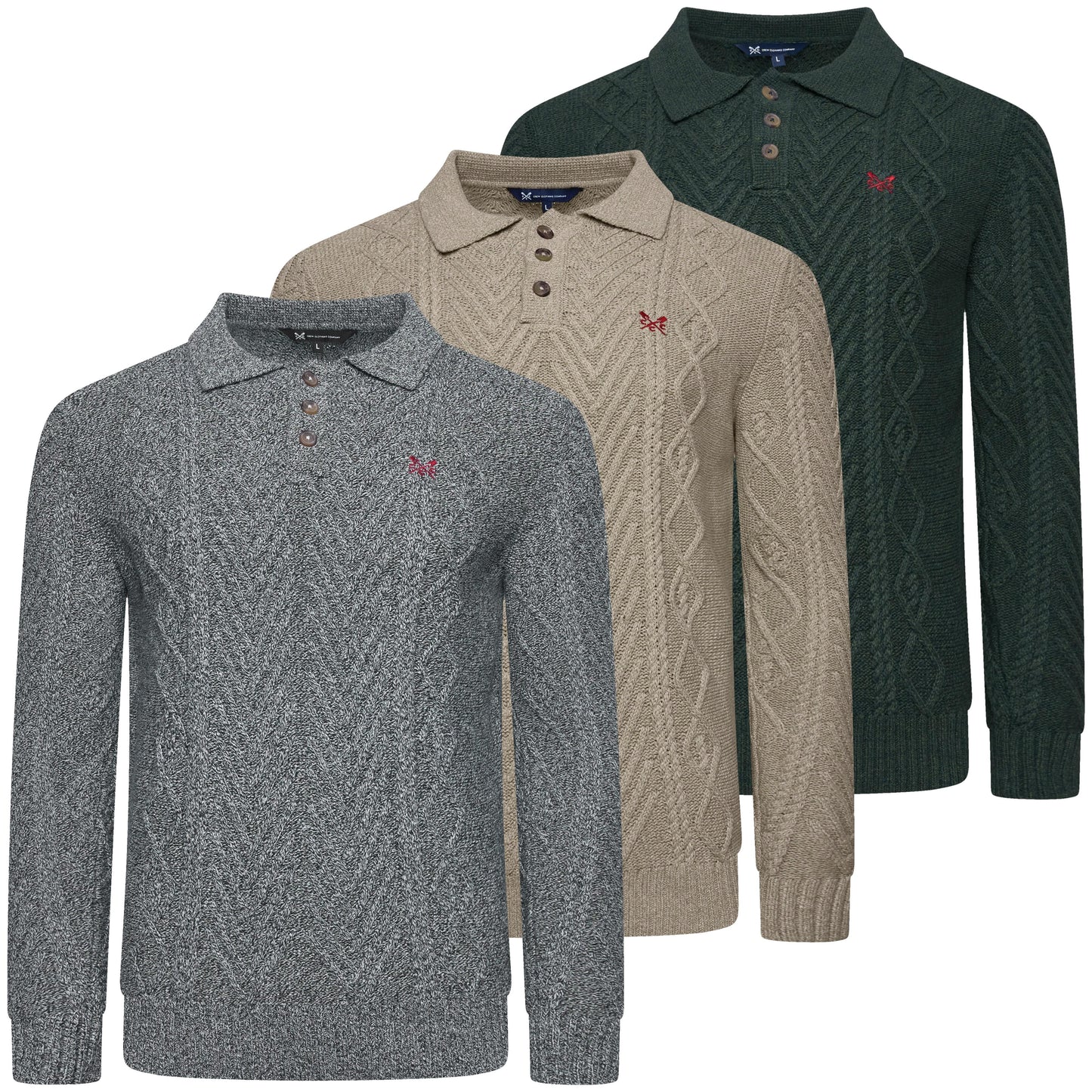 Crew Clothing Company Cable Knit Button Neck Jumper