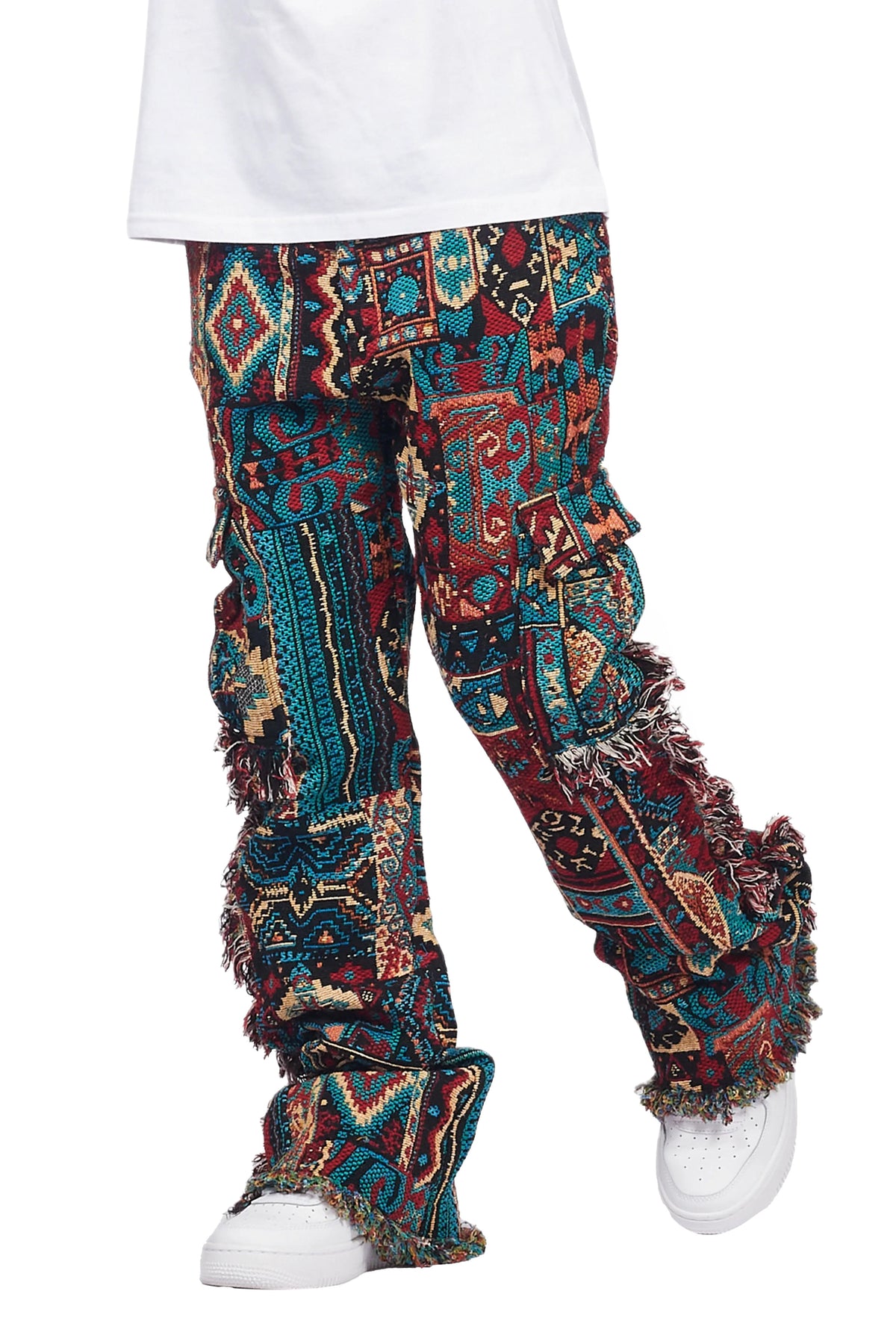 Boys Ayami Red Slim Tapestry Flare Pants