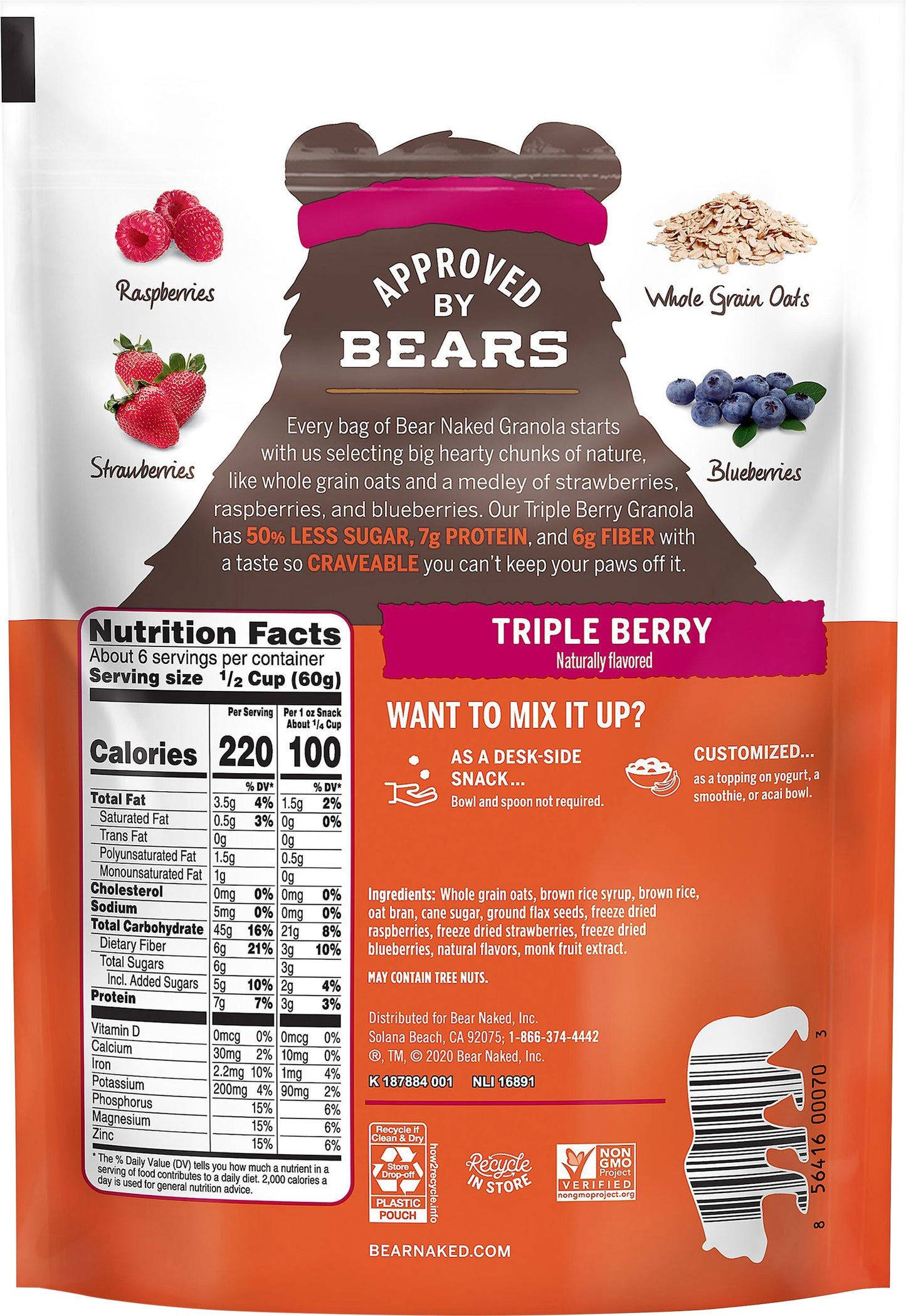 Bear Naked Low Sugar Triple Berry Granola - 12 OZ 6 Pack