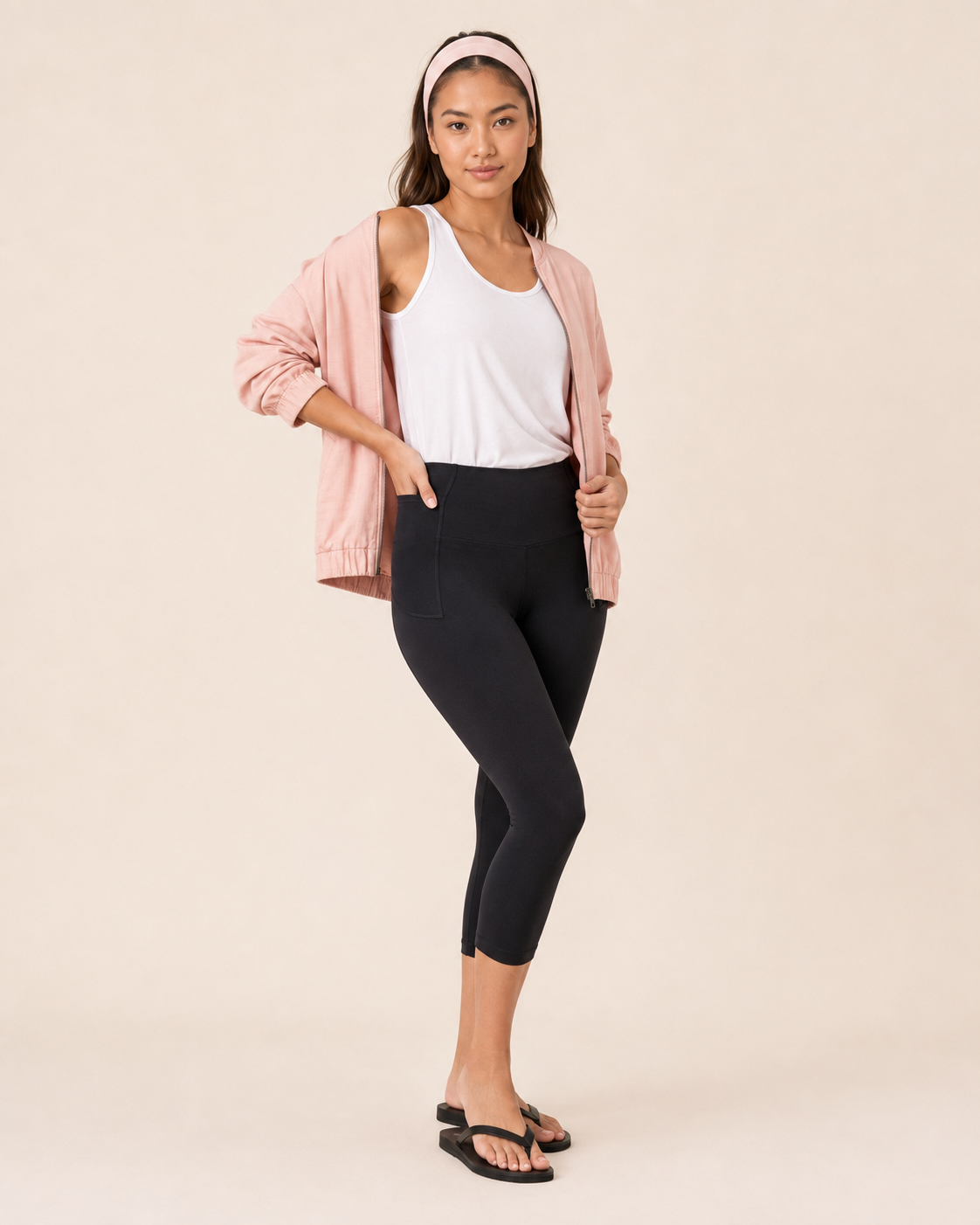Daily Capri Leggings with Pocket in Black