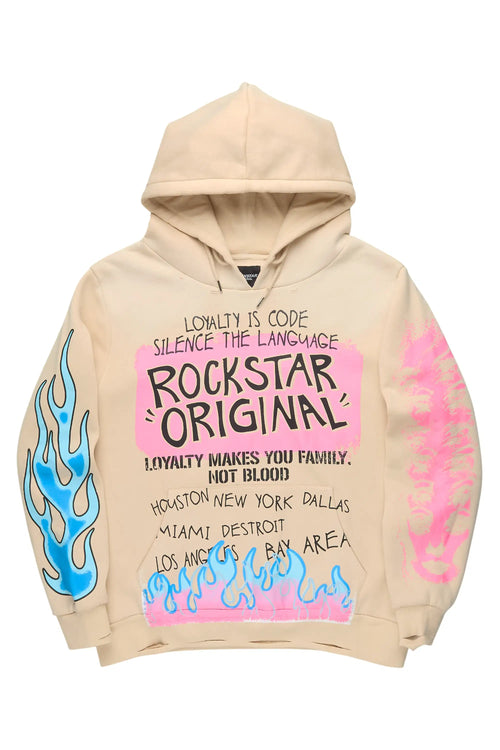 Beno Beige Distressed Graphic Hoodie
