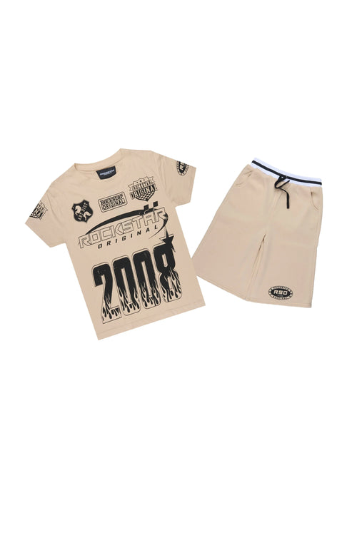 Boys Amos Beige Oversized T-Shirt/Short Set