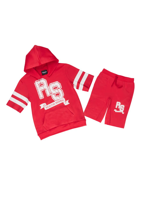 Boys Alik Red Hooded Fleece Short Set