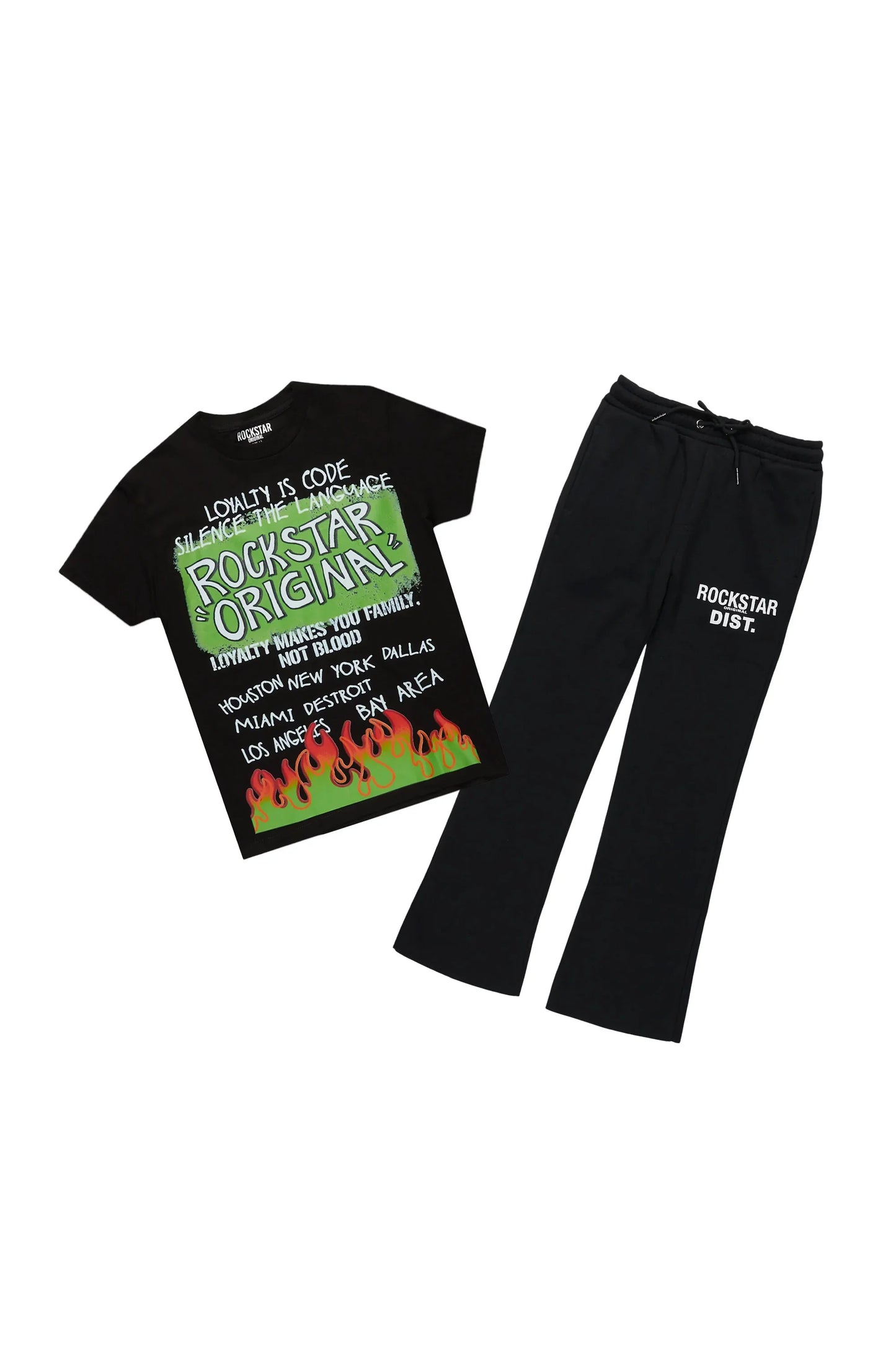 Boys Albeno Black T-Shirt Pant Set