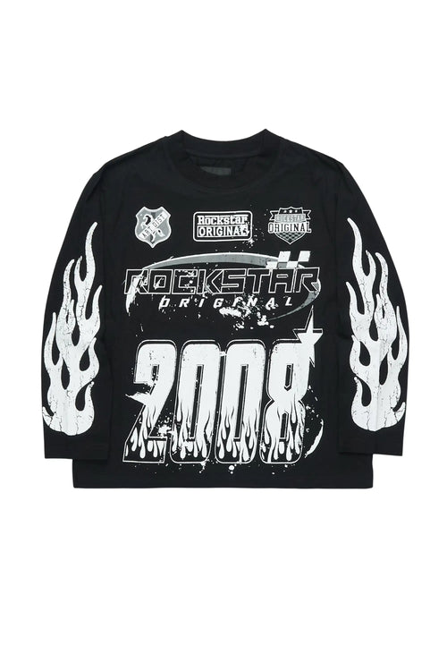 Boys Amos Black Long Sleeve Graphic T-Shirt