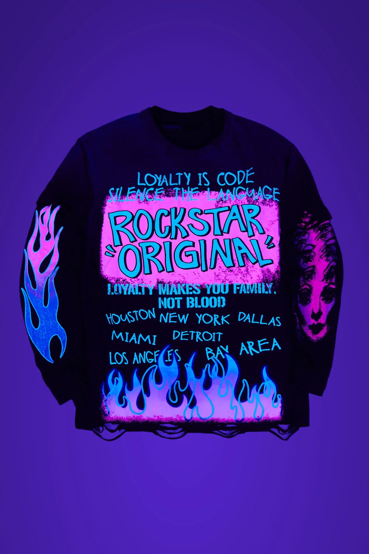 Beno Black Double Layer Long Sleeve Graphic T-Shirt