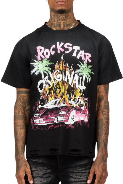 Axrian Black Oversized Graphic T-Shirt
