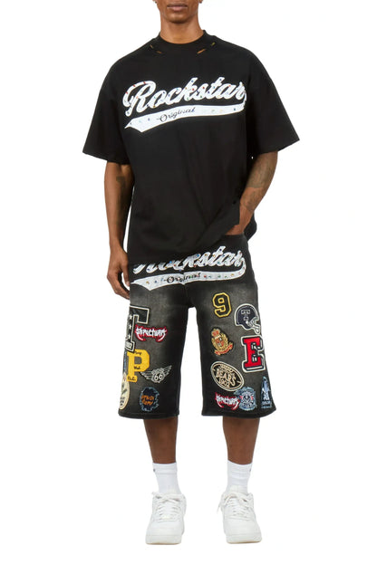 Bautista Black Graphic T-Shirt Denim Jort Set