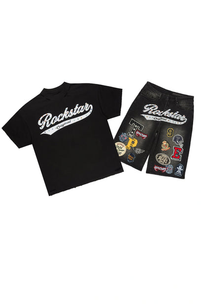 Bautista Black Graphic T-Shirt Denim Jort Set