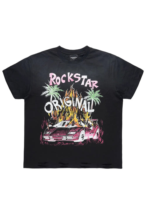 Axrian Black Oversized Graphic T-Shirt