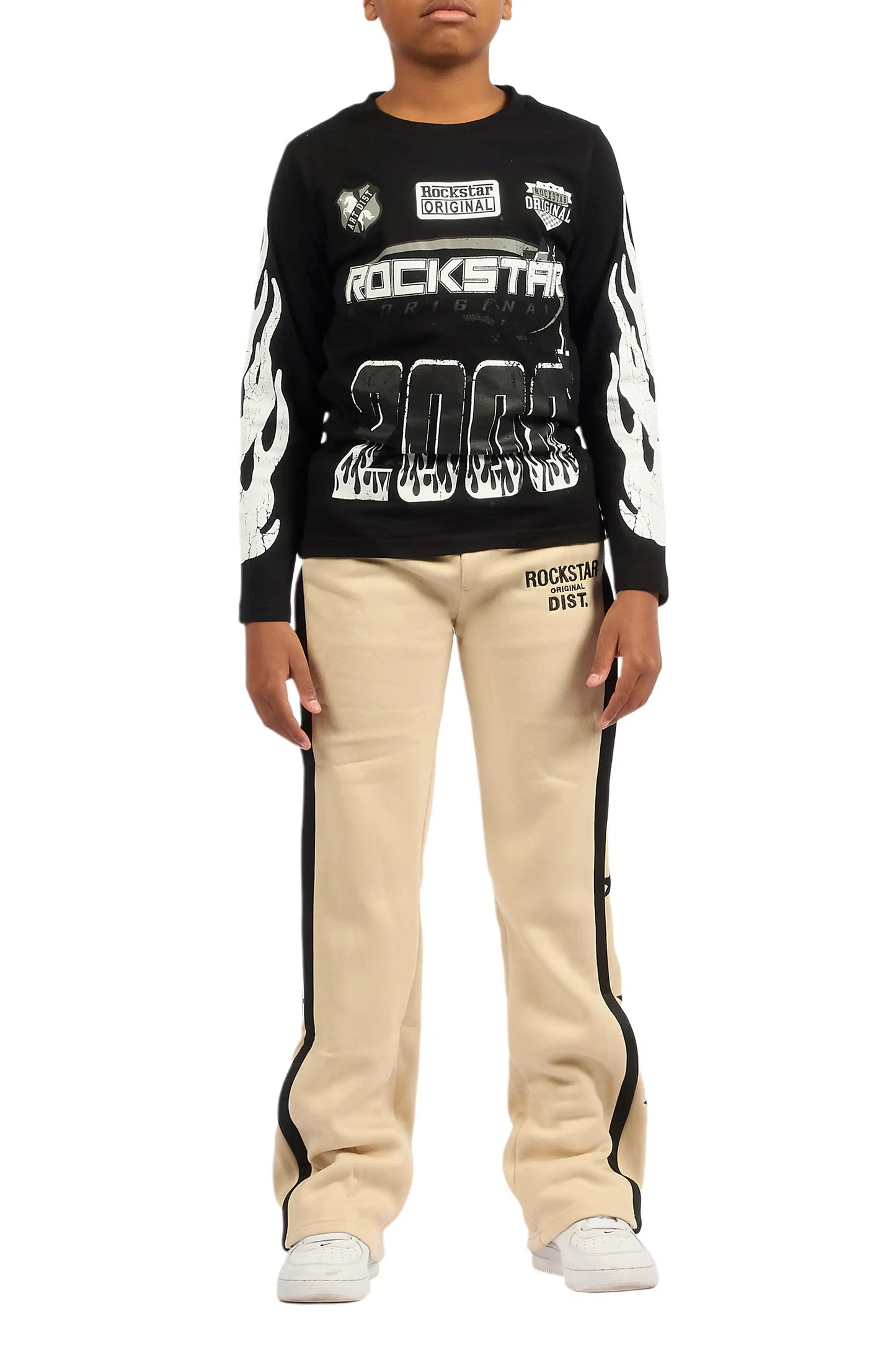 Boys Arkady Beige Stacked Flare Track Pant