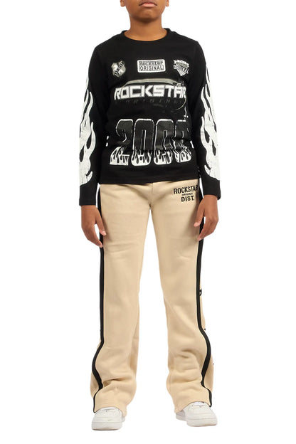 Boys Arkady Beige Stacked Flare Track Pant