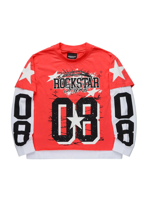 Boys Allstar Red/White Double Layer L/S Graphic T-Shirt