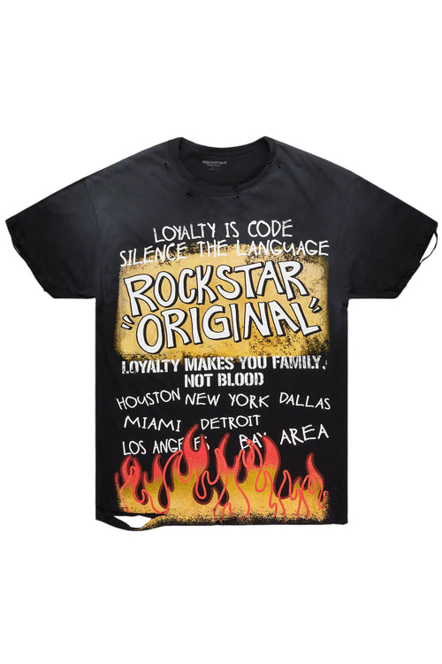 Beno Black/Yellow Oversized Graphic T-Shirt