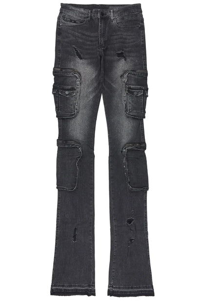 Allen Dark Grey Super Stacked Flare Jean