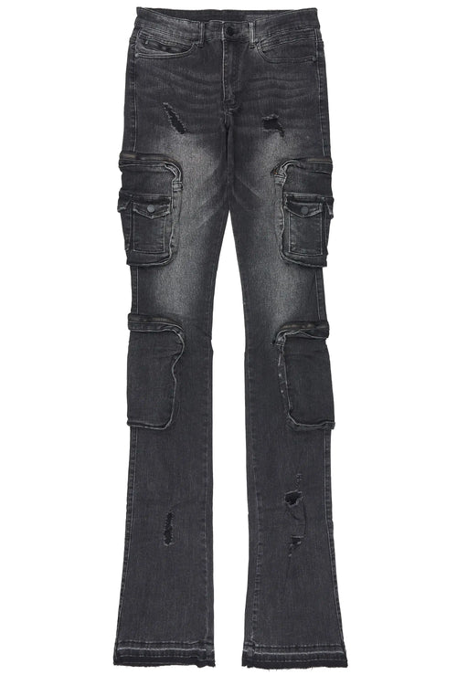 Allen Dark Grey Super Stacked Flare Jean