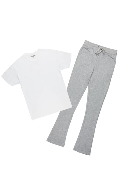 Basic Heather Grey T-Shirt/Stacked Track Pant Set