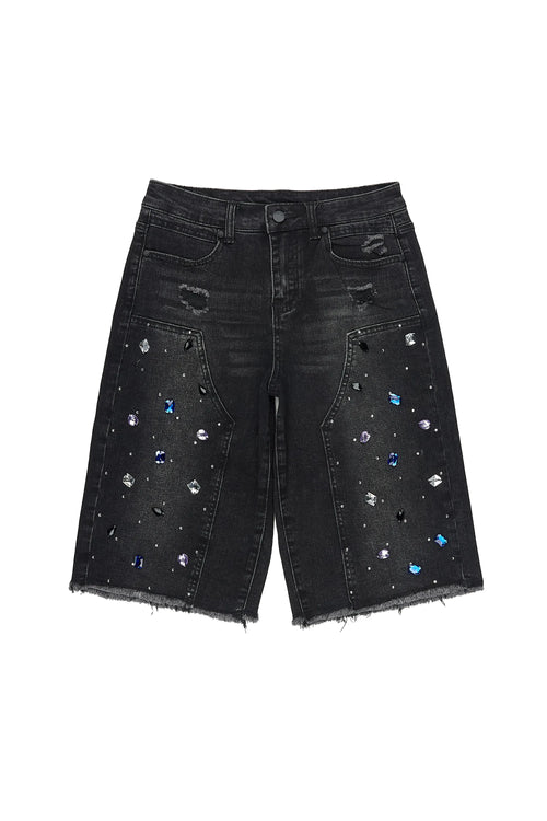 Boys Allex Black Rhinestone Baggy Jort