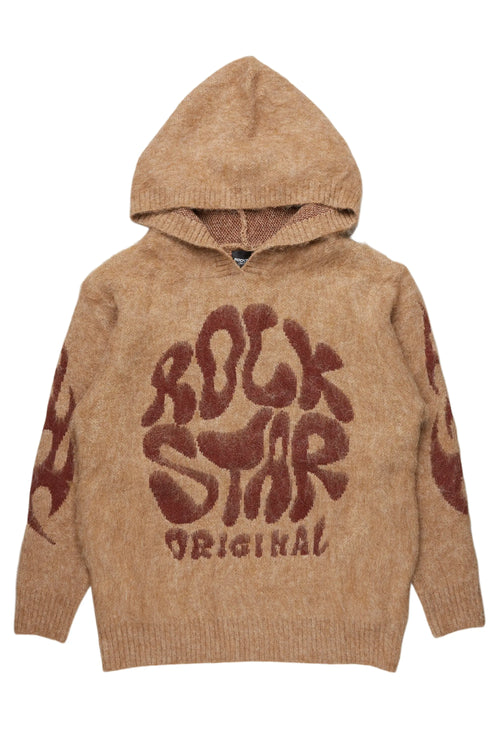 Akeya Beige Graphic Knit Hoodie