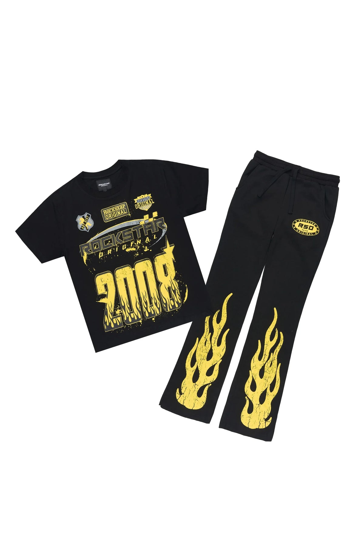Boys Amos Black/Yellow T-Shirt/Stacked Baggy Pant Set